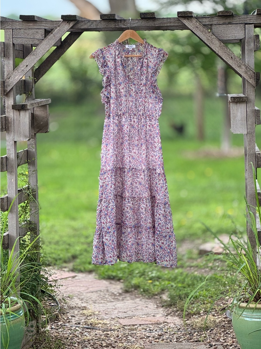 BB Dakota Steve Madden Floral Tiered Maxi Dress Boho Ruffle Sleeve Cottagecore